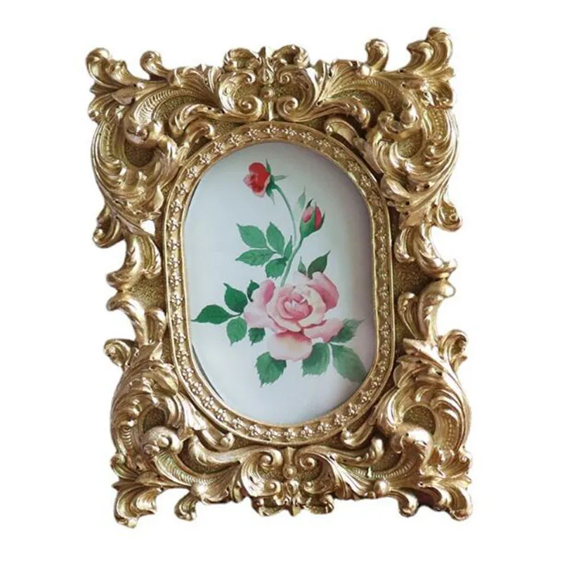 

European Style 6 Resin Photo Frame Gold Color Relief Rectangle Picture Frame Bedroom Desktop Ornaments Living Room Home Decor