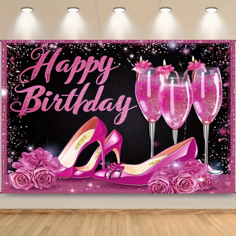 Ярко-розовое Украшение В Виде Фона На День Рождения С Розовыми Каблуками Шарики