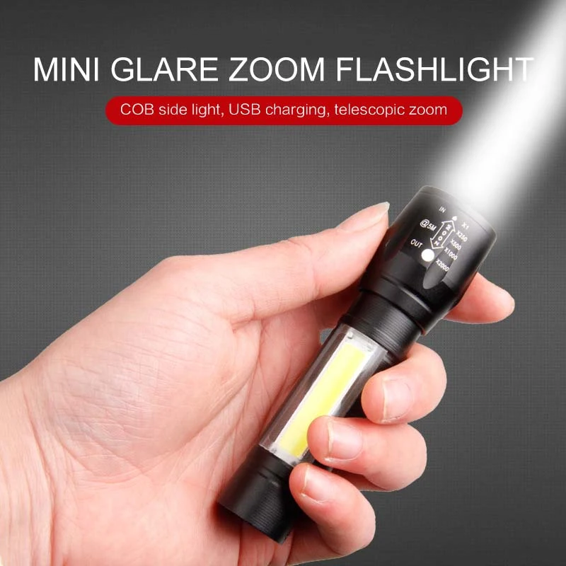 

Mini Led Flashlight Glare Zoom Usb Charging XPE+COB Powerful Flashlight Torch Rechargeable For Camping Outdoor Hand Lamp