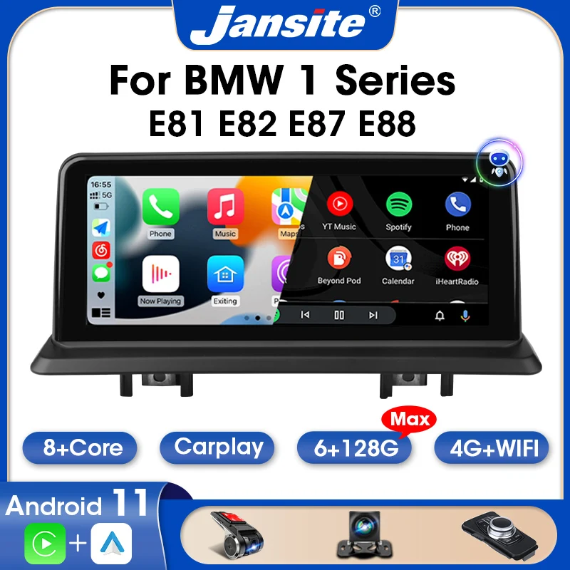 

Автомобильный радиоприемник Jansite Android 11 для BMW 1 серии E81 E82 E87 E88 2 Din 4G WIFI Carplay мультимедийное головное устройство DVD Стерео Авторадио RDS