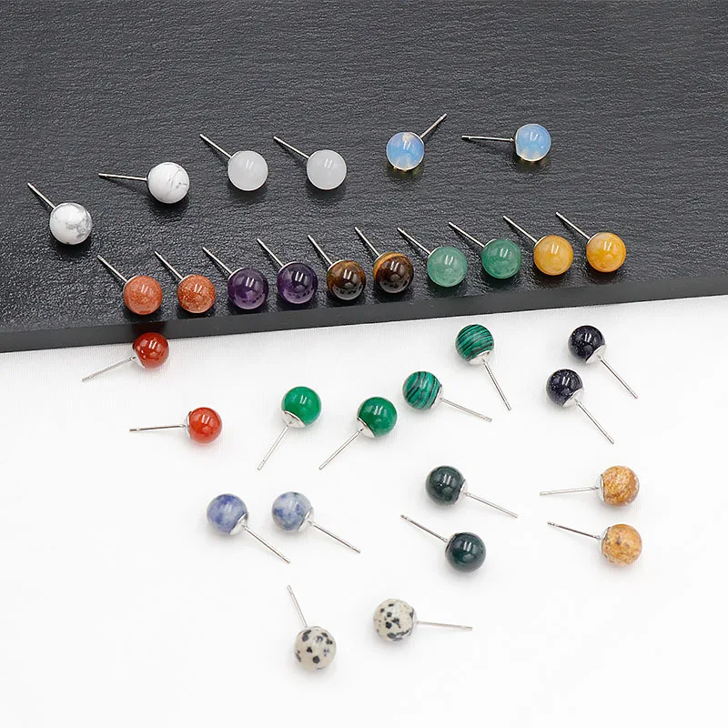 

12pairs Natural Stone Stud Earrings Rose Quartz Amethyst Citrine Reiki Healing Energy Earrings