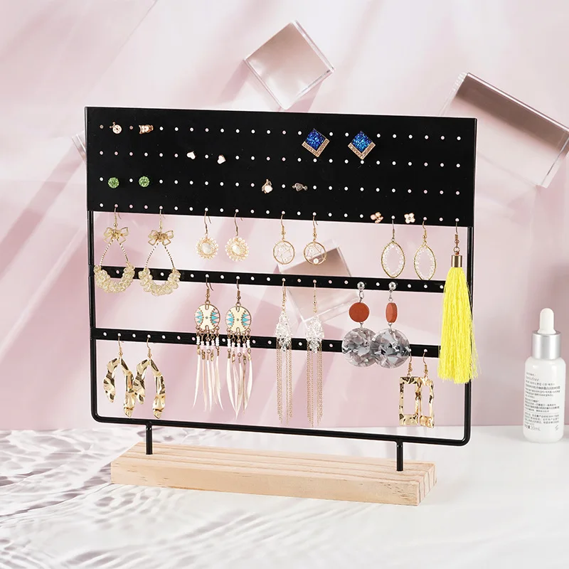 Metal 144-hole Jewelry Rack Table Top Earrings Ring Rack Necklace Jewelry Removable Wooden Display Storage Rack Jewelry Display