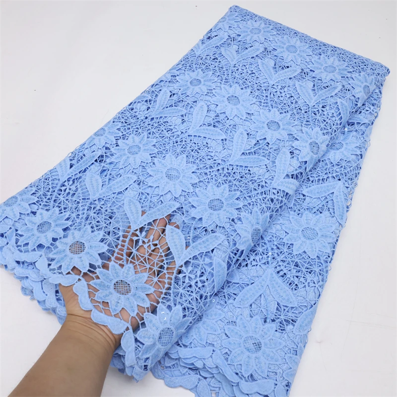 

Blue African Tissue Lace Fabric With Sequins New Arrival 2023 High Quality French Nigerian Lace Fabrics For Party Dress Sewing