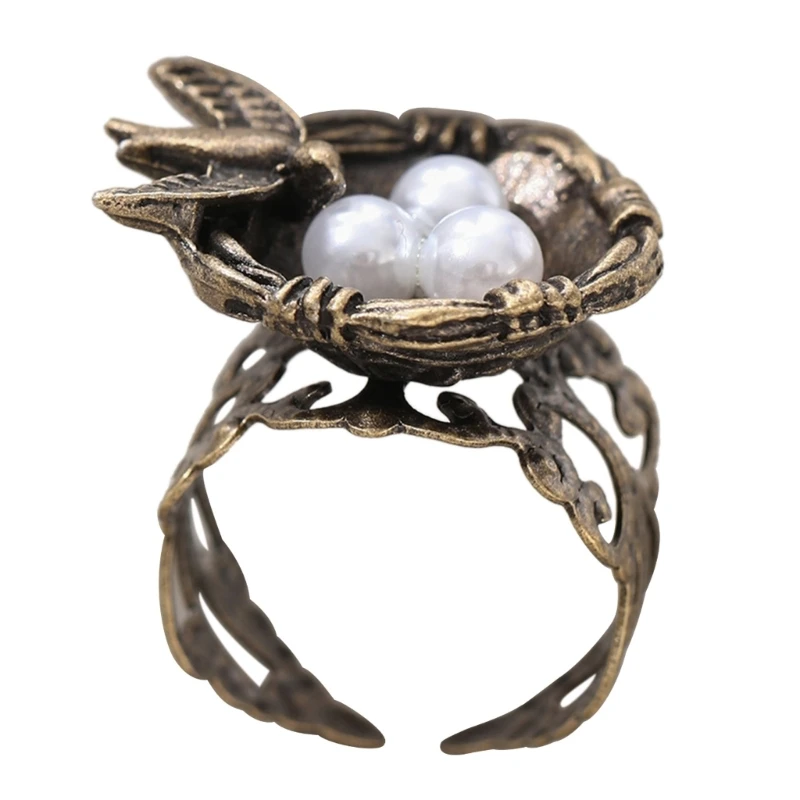 

Silver Gold Color Bird Nest Pearl Ring for Women Female Party Wedding Jewelry