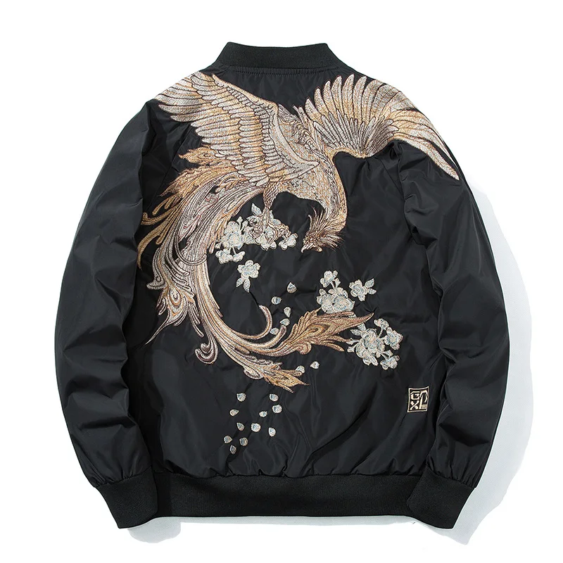 

Spring Autumn Pilot Bomber Jacket Men Phoenix Embroidery Baseball Coat Fashion Youth Couples Japan Streetwear Drop Shipping