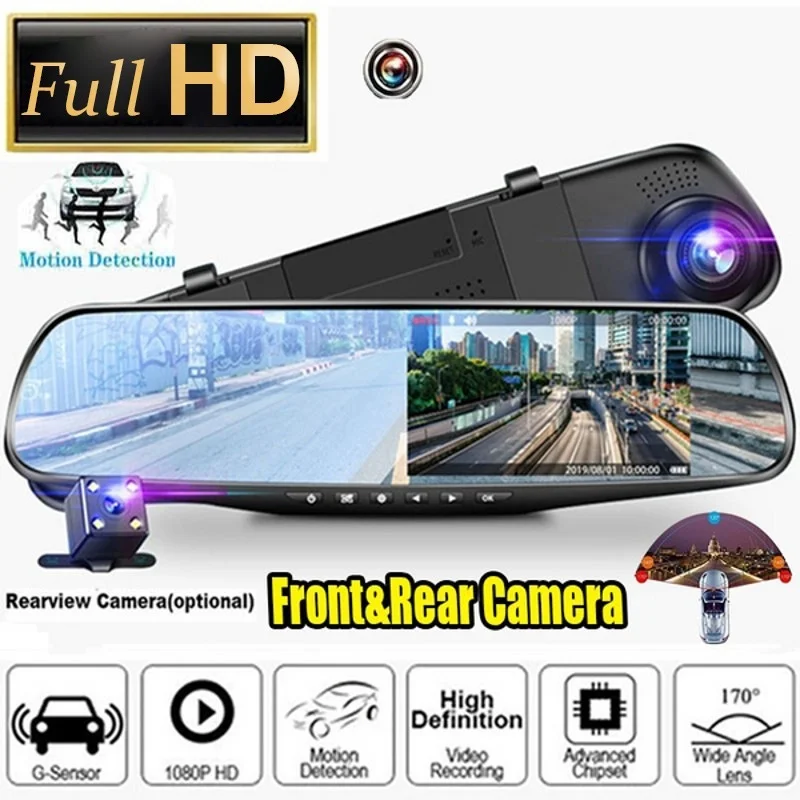 

Bileeko Car Rearview Mirror DVR 1080P Dual Lens Driving Video Recorder Rearview Dash Camera 4.3/inch Car Electronics Accessories