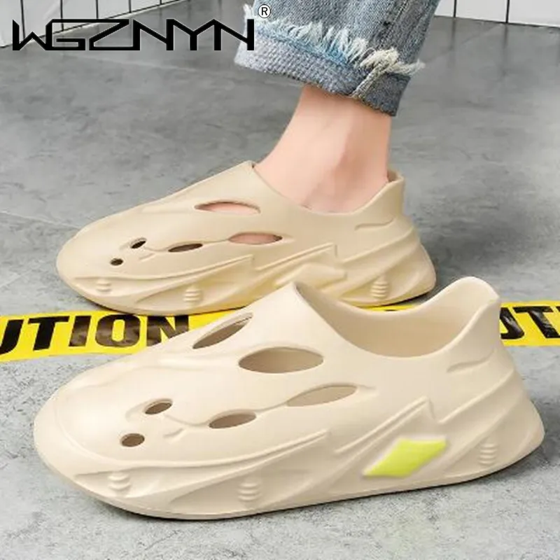 

Новинка 2023, женские и мужские пляжные сандалии из ЭВА, унисекс, обувь для сада с отверстиями, дизайнерские шлепанцы с завязкой, кроссовки, обувь для воды, пенопластовая дорожка