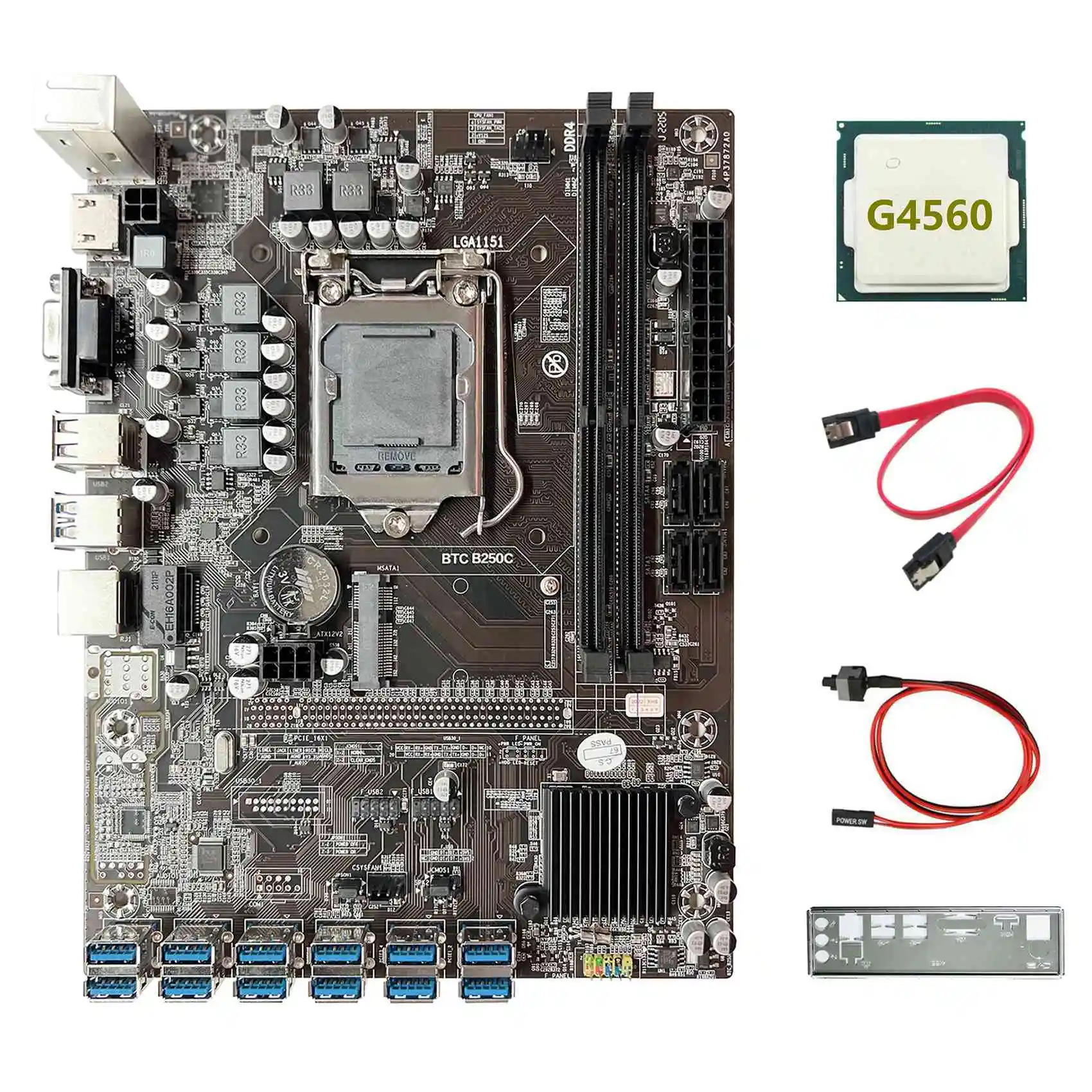 

Материнская плата B250C ETH Miner + процессор G4560 + перегородка + кабель SATA + коммутационный кабель 12USB3.0, слот для графической карты LGA1151 для BTC