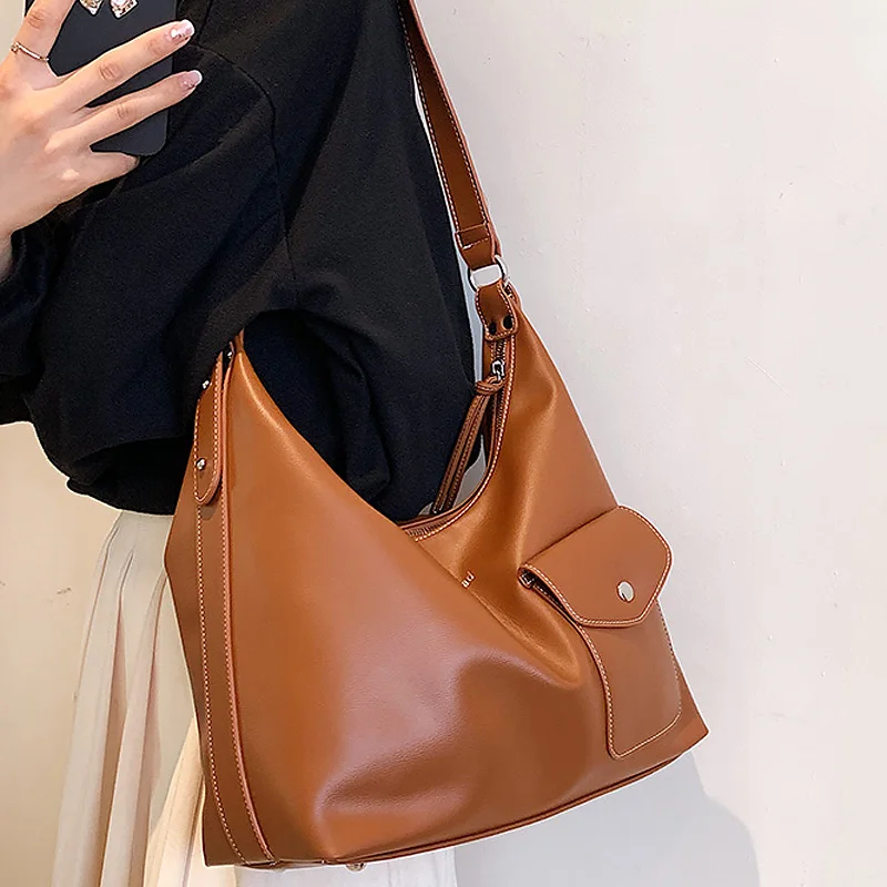 

High Capacity Classic PU Leather Messenger Shoulder Bags for Women New Retro Solid Color Bag Luxury Designer Handbags and Purses