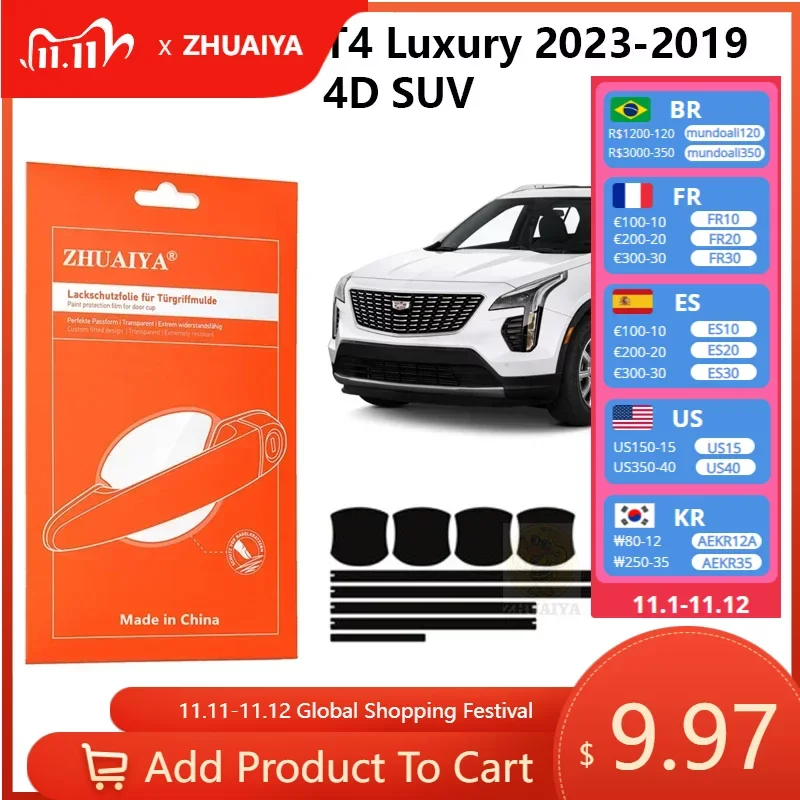

Защитная пленка ZHUAIYA для красок дверной ручки, защитная пленка из ТПУ для Cadillac XT4 Luxury 2023-2019 4D SUV, автомобильные аксессуары