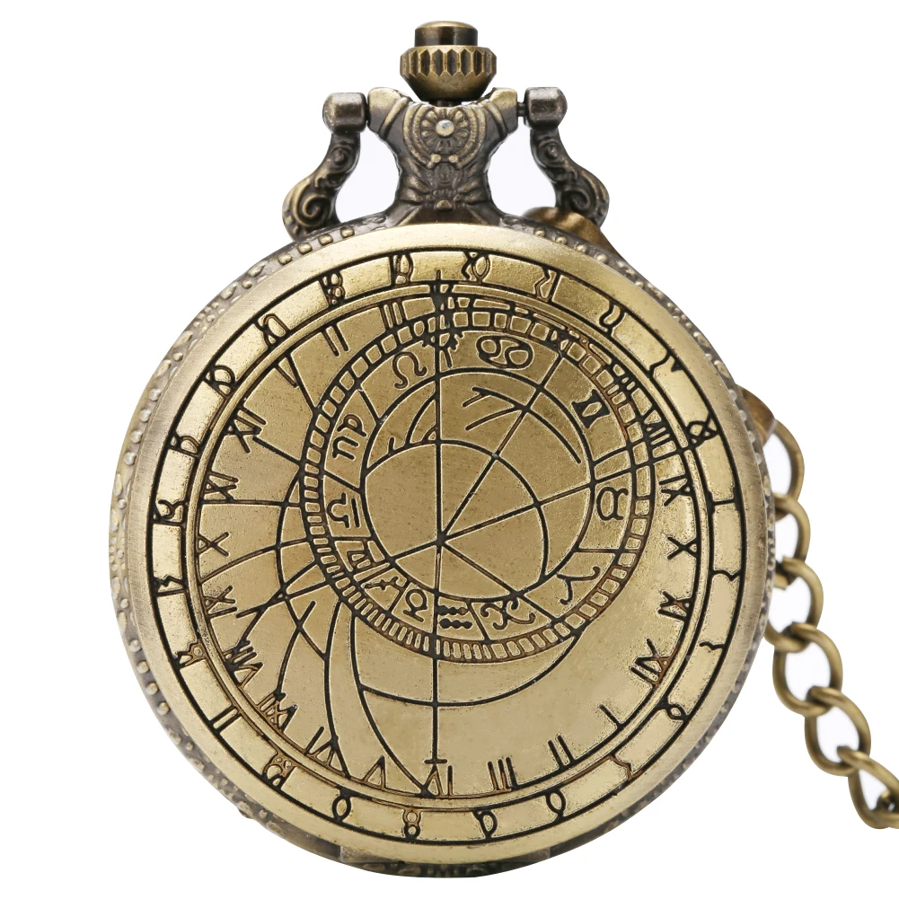 

Bronze Antique Retro Compass Astronomical Design Analog Pocket Watch Quartz Necklace Clock Men Women Fob Watches Pendant Gifts