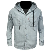 2022 spring summer high quality mens solid color embroidery single breasted hooded loose denim jacket