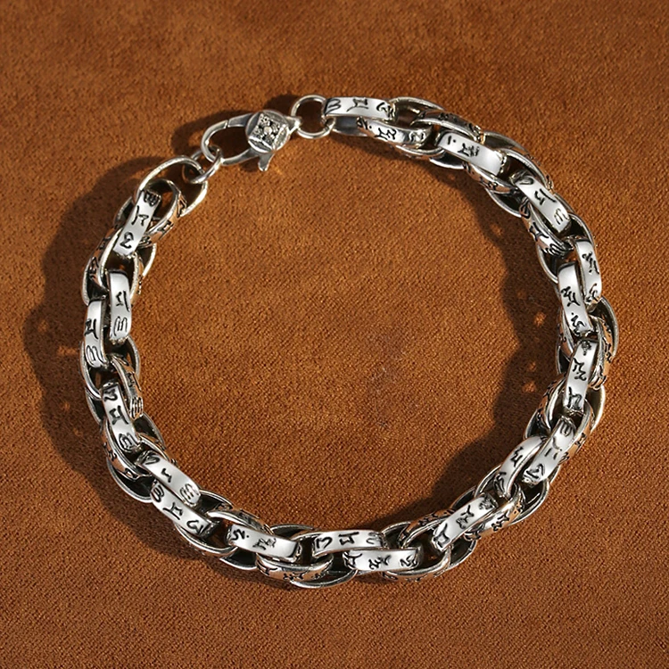 

Браслет SP серебряного цвета в стиле ретро мужской тренд простой трендовый индивидуальный браслет ручной работы с шестисимвольной мантрой