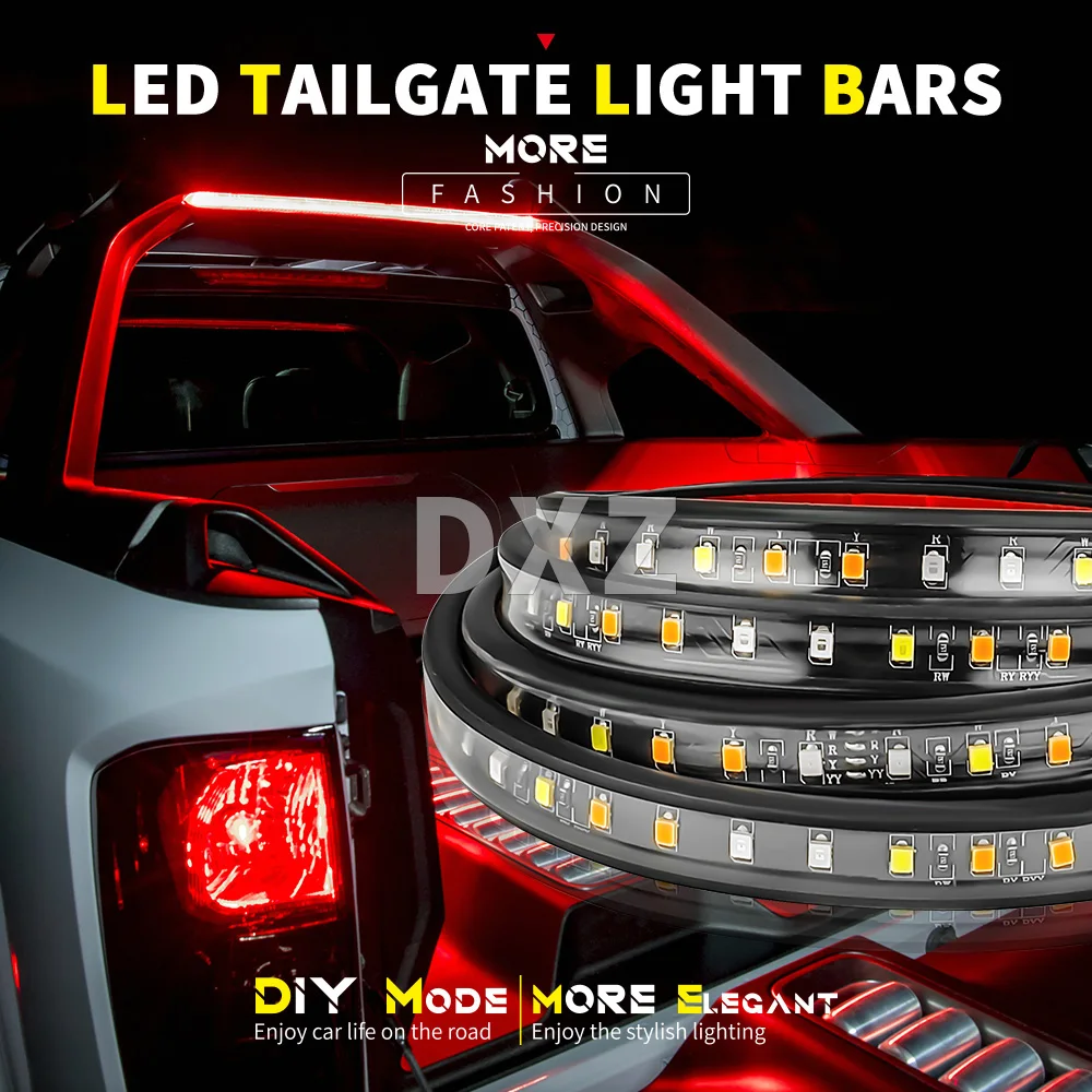 

DXZ 48/60 Inch Car Brake Turn Light Warning Signal Flexible LED Strip Pickup Truck Rear Tail Running Reverse Lamp Red Amber