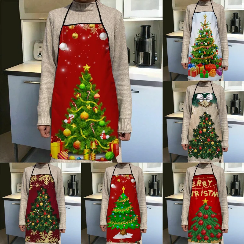 

Merry Christmas Tree Apron Dinner Party Cooking Apron Home Christmas Decor Adult Baking Accessories Waterproof Cleaning Tool