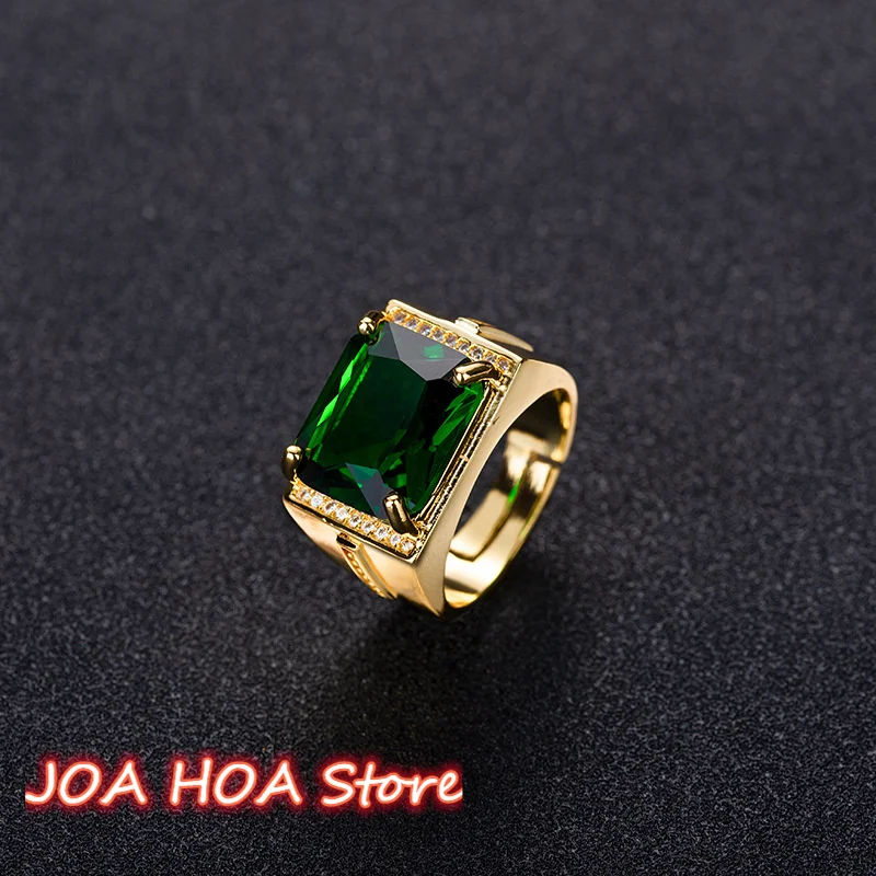 

Popular Hot Selling Emerald-Rings Men's Retro Style Square Ethnic Rings Gold Plated Open Handrings Exquisite Jewelry