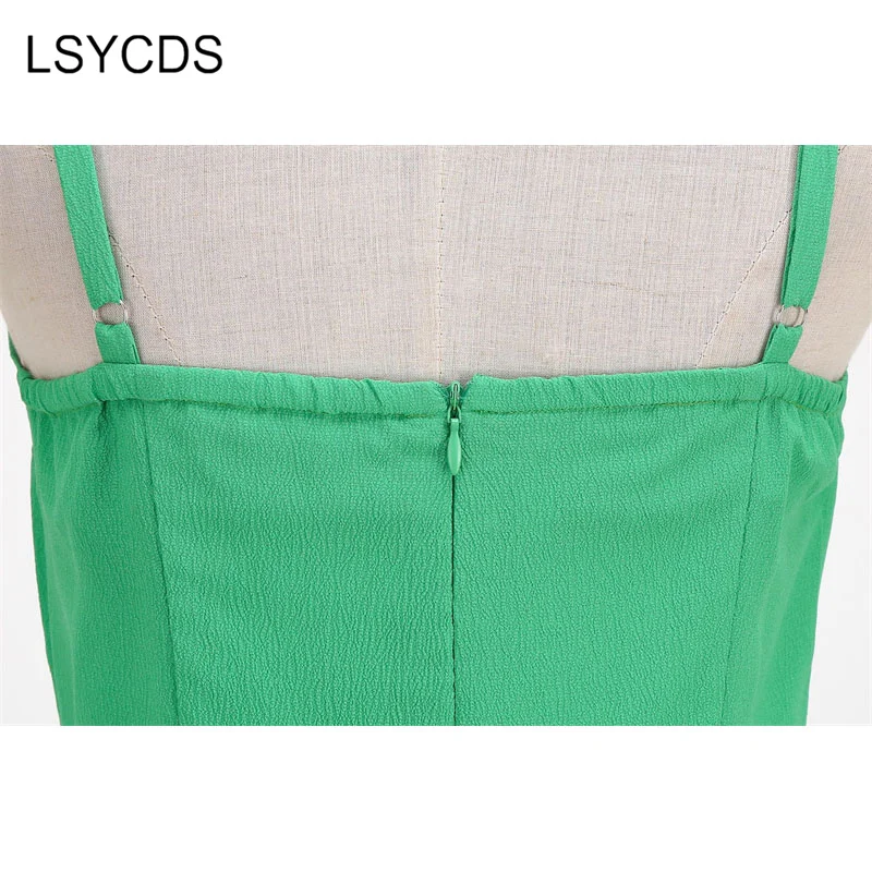 LSYCDS Beach Dress for Women 2023 Sleeveless Summer Big Swing Holiday Dresses Greeen Yellow Suspender Dress images - 6