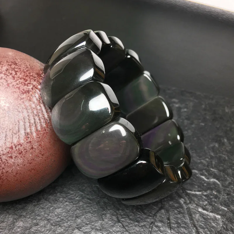 

Классические браслеты из черного обсидиана с натуральным радужным камнем ААА размером 24,5*16*10 мм, ювелирные изделия ручной работы, амулет, бр...