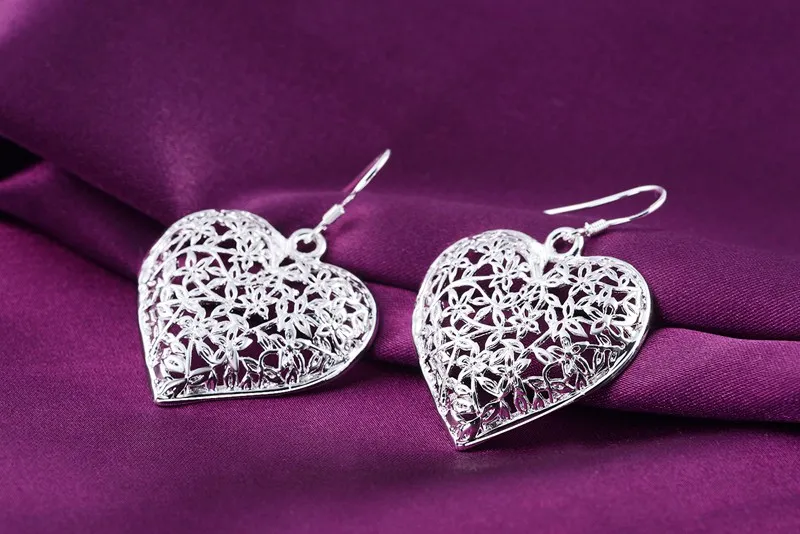 

Hot fine High quality 925 Sterling Silver romantic love heart Earrings for woman fashion Jewelry Christmas Gift