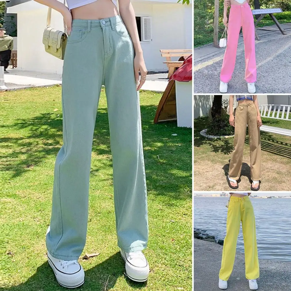 

Spring Autumn Women Pants High Waist Loose Zipper Fly Draping Wide Leg Button Trousers Streetwear