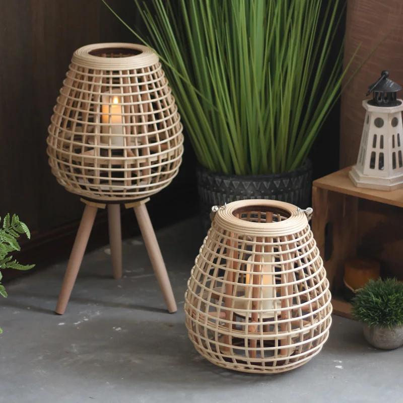 

Rattan Floor Lamp Candelabra Patio Decorative Candle Holders Lantern Japanese Style Titular De La Vela Home Decoration