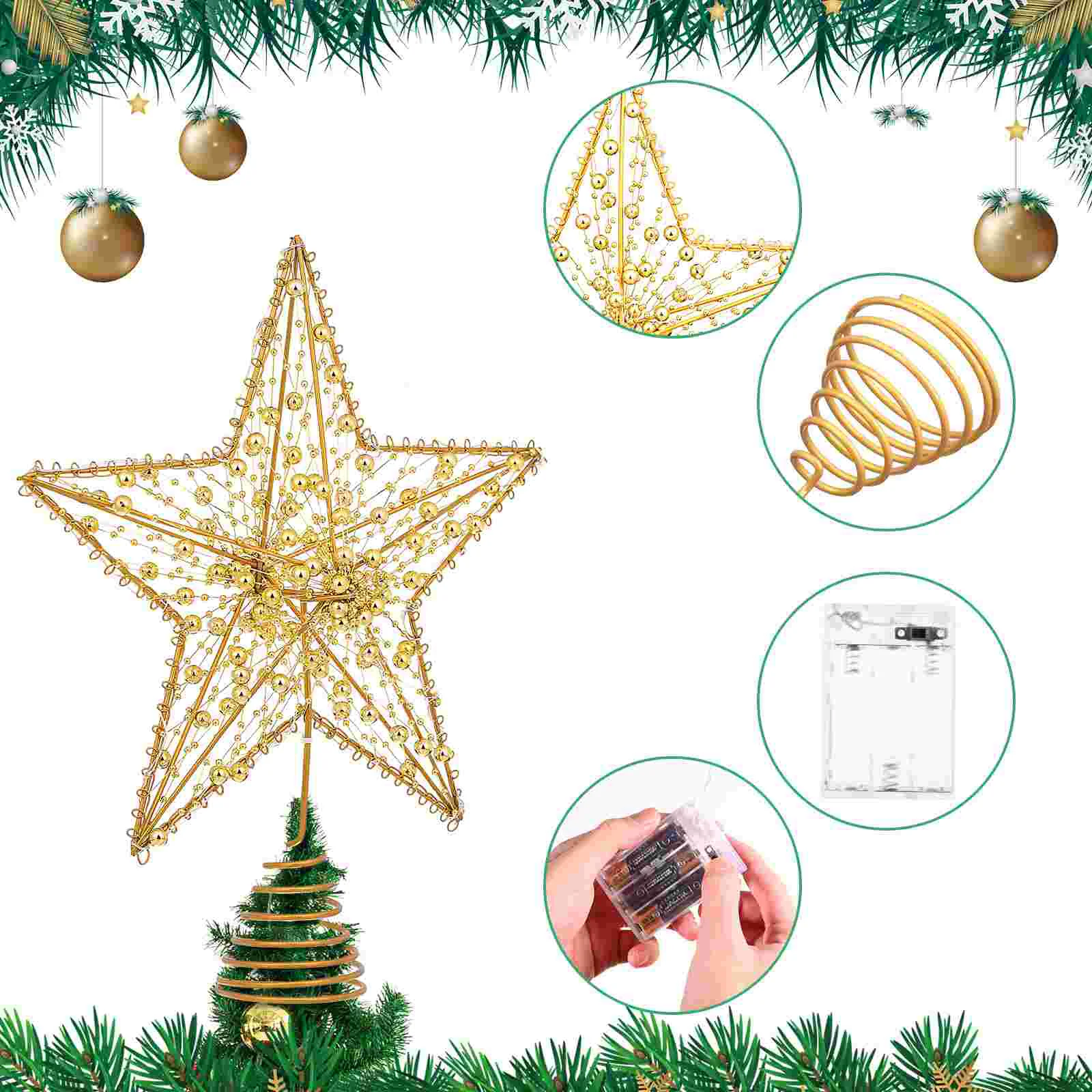 

Christmas Tree Top Star Decor Light House Decorations for Home Hollow Out Iron LED