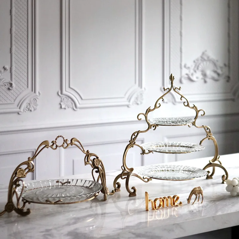 

Роскошные латунные резная Ретро трехслойные десертные закуски для гостиной настольное украшение для стола