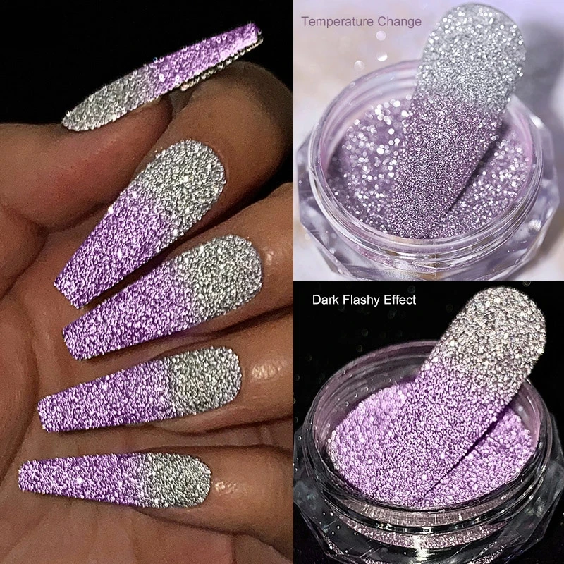 

8Color Reflective Thermal Temperature Nail Powder Holographic Changing Color Glitter Chrome Pigment Dust UV Gel Polish Decoratio