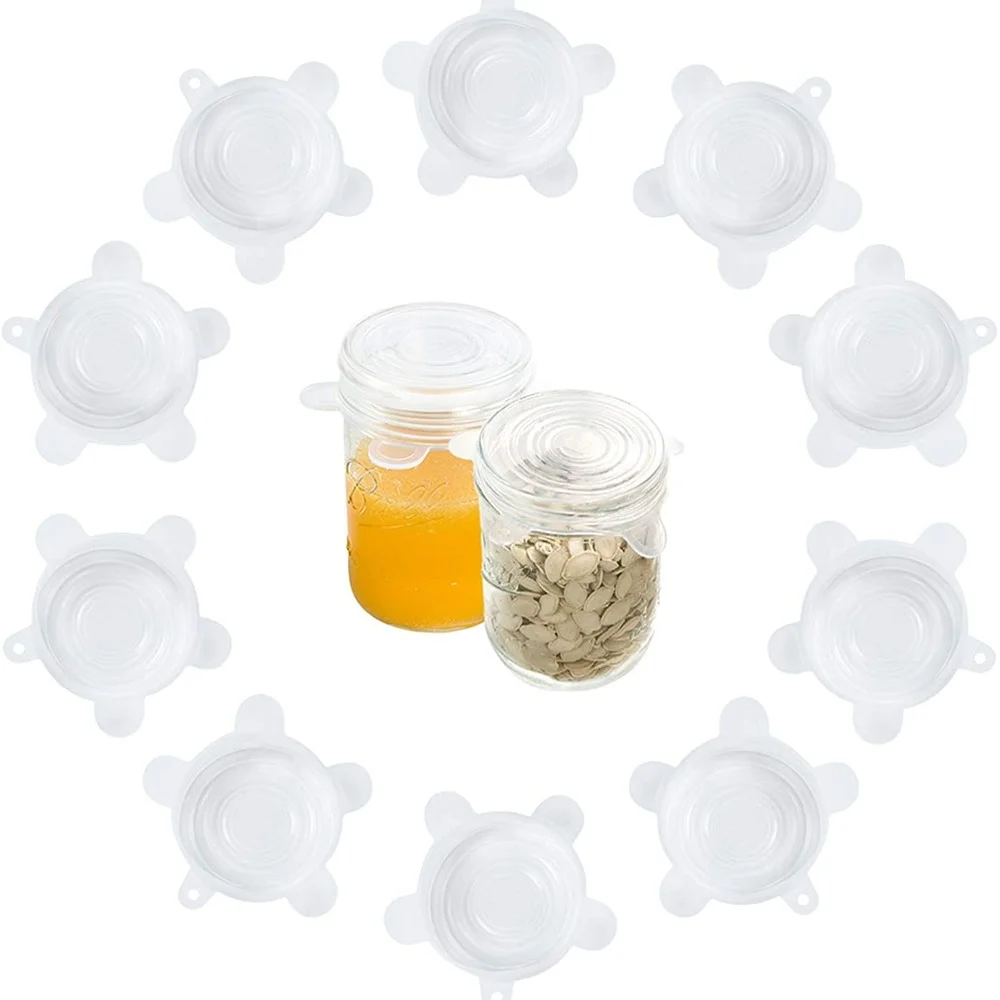 

Silicone Stretch Lids 10 Pack for Regular and Wide Mouth Mason Jar, Reusable，Sealed Durable Food Storage Covers for Jar,Cans,Pot