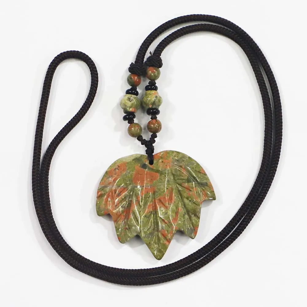 Selling Natural Exquisite Stone Agate Maple Leaf Weaving Necklace Pendant Fashion Charms Men Women Accessorie DIY Jewelry 1Strip