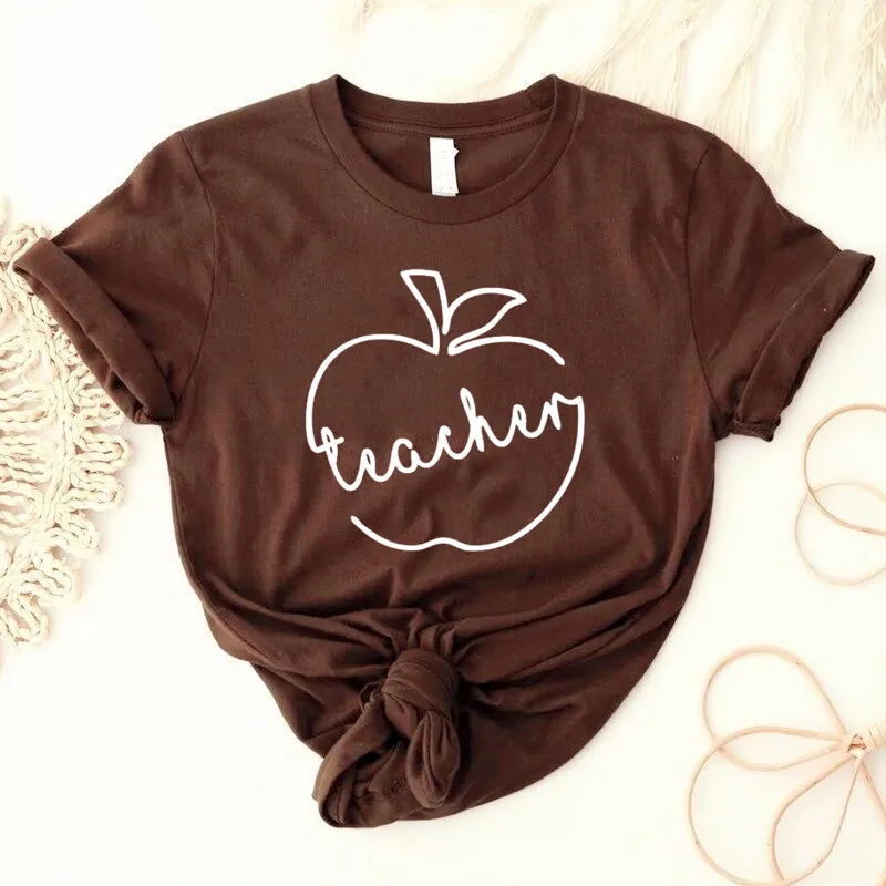 Back to School Teacher T-Shirt Cute Teacher Life Shirt Apple Teacher Shirts Teachers' Day Gift  Cotton O NeckShort-Sleeve Tees