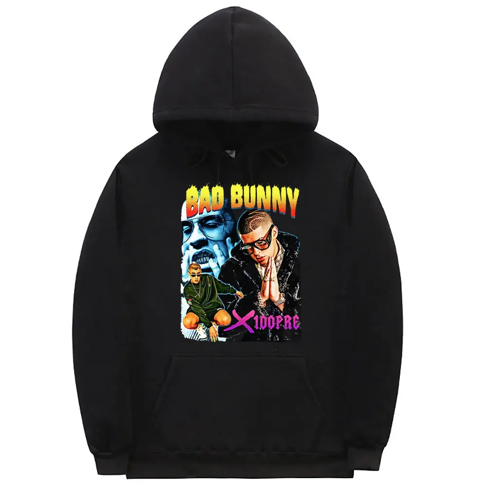 

Hip-Hop Singer Bad Bunny Portrait Graphic Print Hoodie Man Streetwear Men's Hoodies Men Women Casual Cotton Oversized Sweatshirt