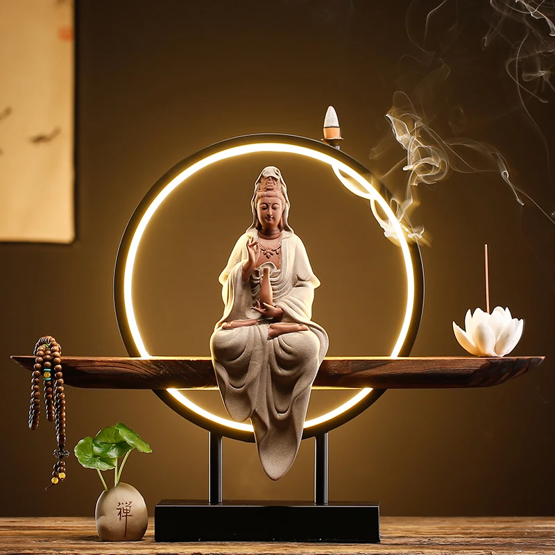 

Creative Zen Incense Burner Ceramic Backflow Lotus Decoration Agarwood Incense Burner Smoke Wierrook Houder Cute Room Decor