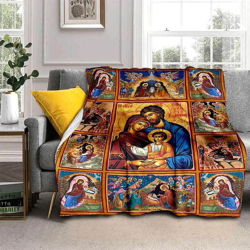 

Jesus Blanket Virgin Mary Flannel Blanket Super Soft Cobertores De Cama Invierno Peludos Jack Skellington