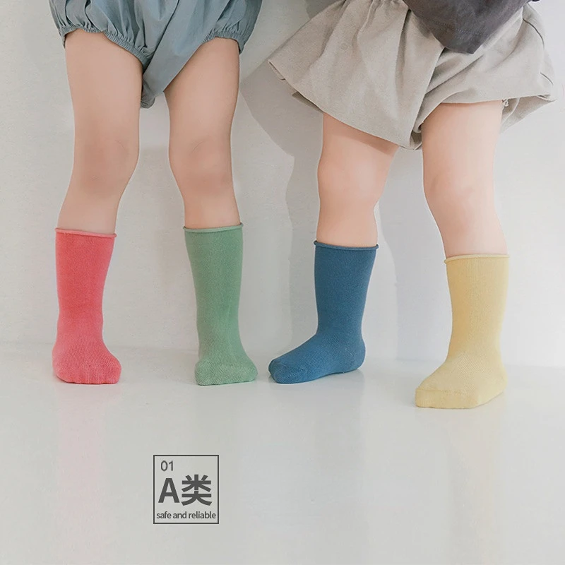 

New Baby Girls Knee High Socks Summer Autumn Cotton Non-slip Socks Solid Candy Color Children Toddler Short Socks for Kids
