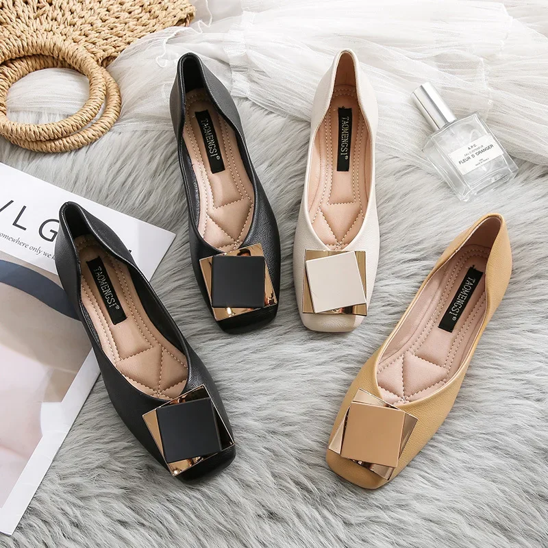 

Fashion Square Toe Flat Shoes Woman Retro Casual Flats Large Size Soft Bottom Ladies Shoes Spring Europe Zapatos De Muje