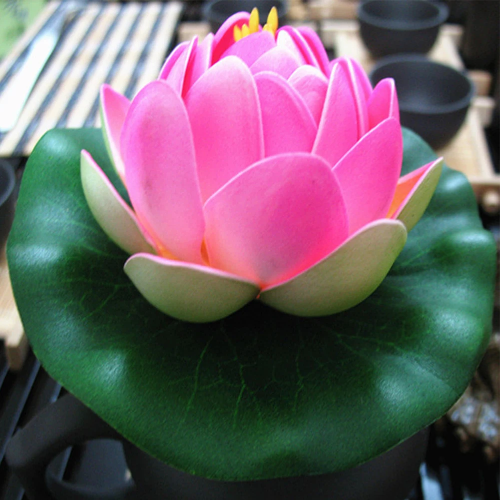 

Artificial Flower Lotus-Leaf Flowers 10Pcs Bud Heart Lotus Eva Plastic Fake Water Lily Pool Floating Color Random