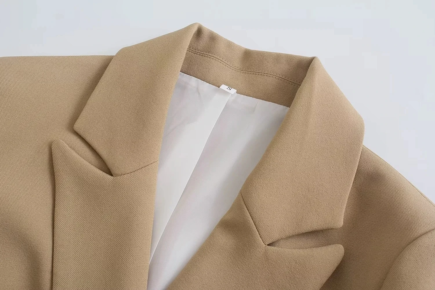 Maxdutti England Style Jacket High Street Double Breasted Notched Khaki Solid Casual Blazers Women