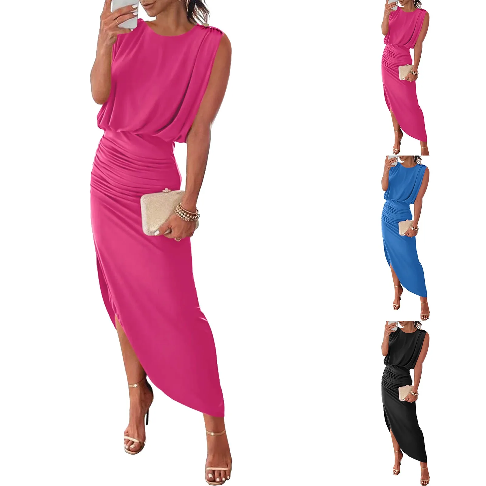 Летние платья для женщин комбинированное Плиссированное облегающее длинное