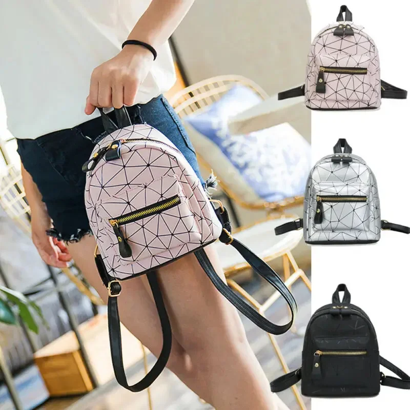 

Hot Fashion Women Geometric Pattern Mini Backpack PU Leather Shoulder hool Rucksack Ladies Girls Travel Bag