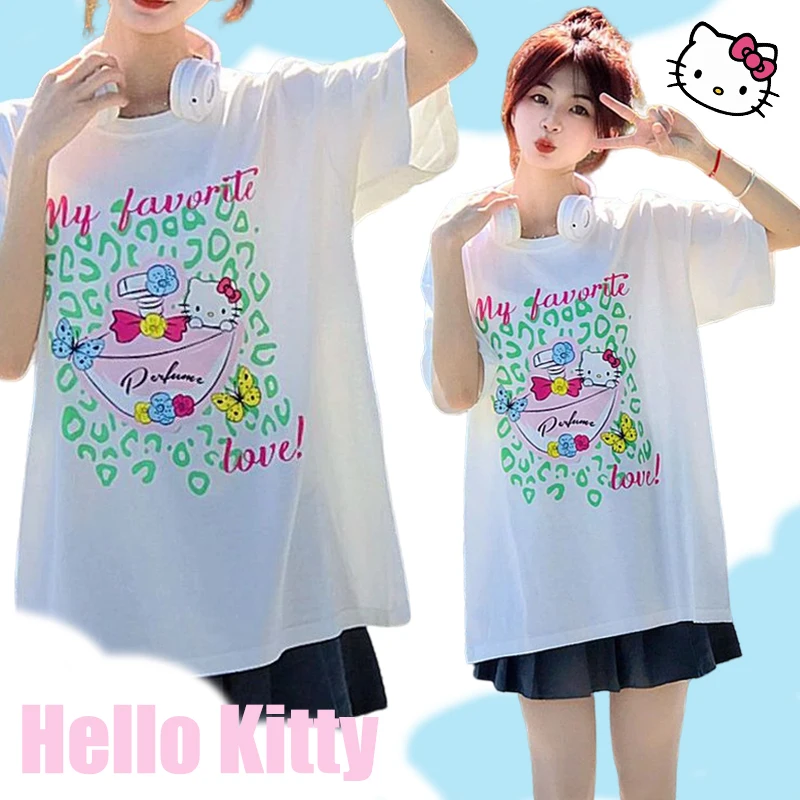 

Sanrio Kawaii Hello Kitty T Shirt Cartoon Cute Print Short-sleeved Top Student Loose All-match Anime Sweatshirt Gift for Girl