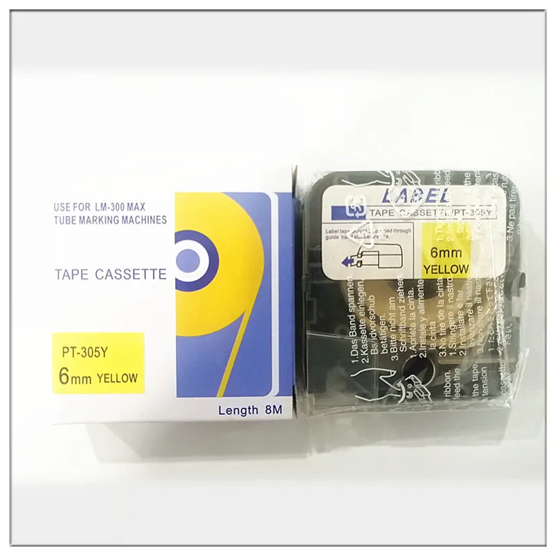 

5PK Tag paper pt305y 6mm yellow cassette label tapes for max letatwin tube printing machine Wire printer lm-380e,lm-390a/pc