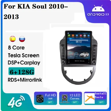 Автомобильное видео Tesla Android 11 для KIA Soul 2010-2013 8 + 128G 360 ключевые светильники камеры BT