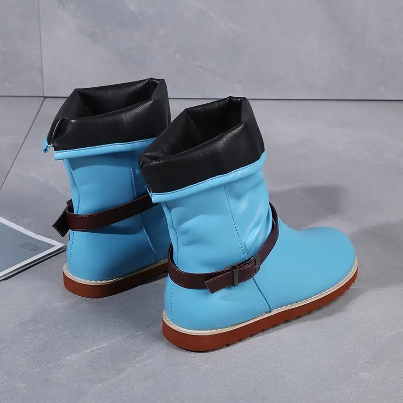 Large Size Women's Shoes 2022 Autumn New Buckle Retro Thick Bottom Non-slip Wear-resistant Middle Boots Women Cowboy Boots