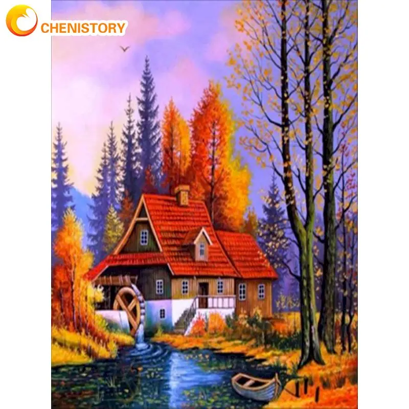 

CHENISTORY Full Square Diamond Painting House Landscape Diamond Embroidery Garden Mosaic Rhinestone Picture Handmade Hobby