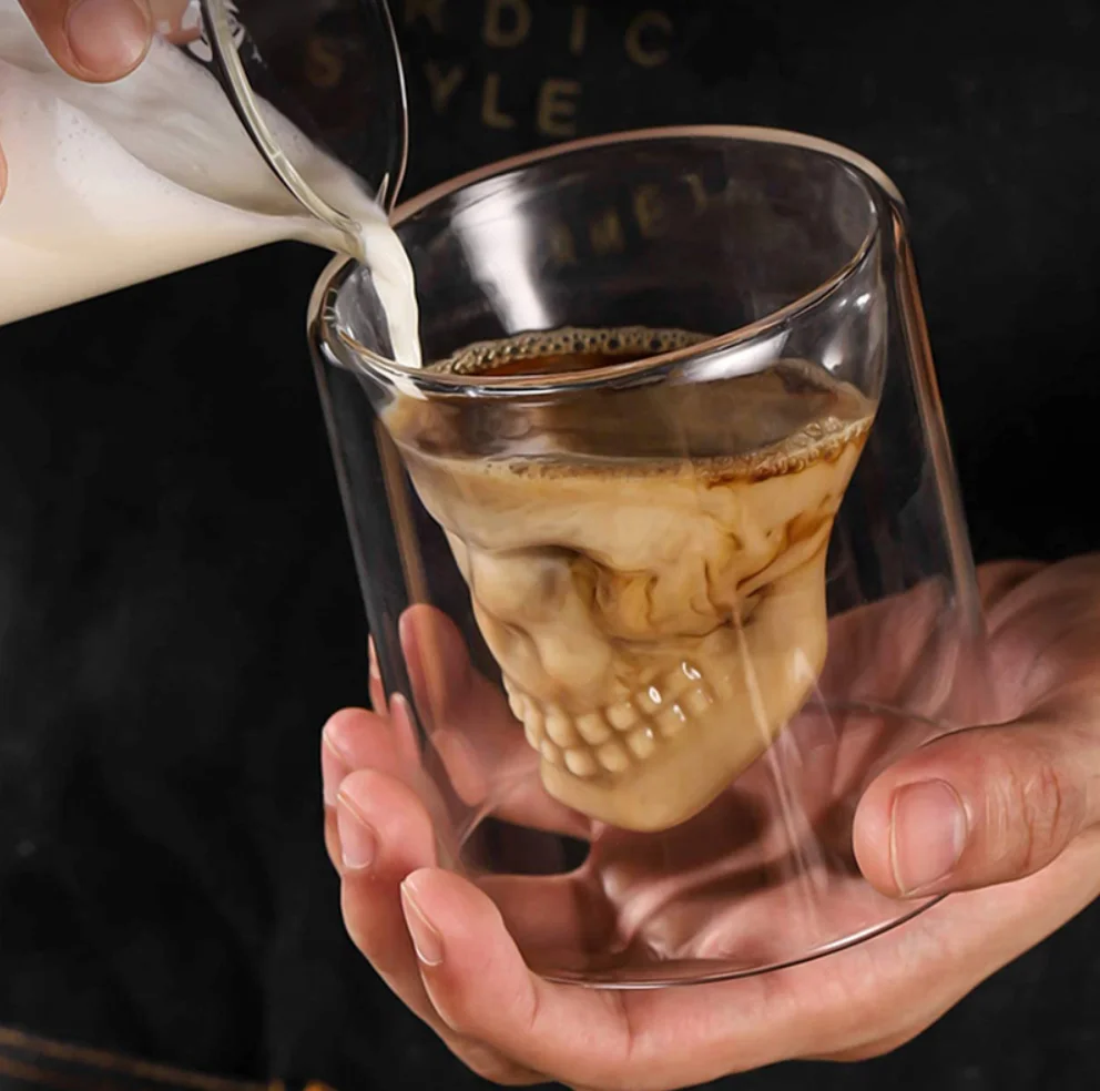 

Skull-Shaped Glass Cup Double-Layered Wine Glass Wine Cup Whiskey Cup Brandy Vodka Glass Glass Coffee Cup Beer Glass Shot Glass