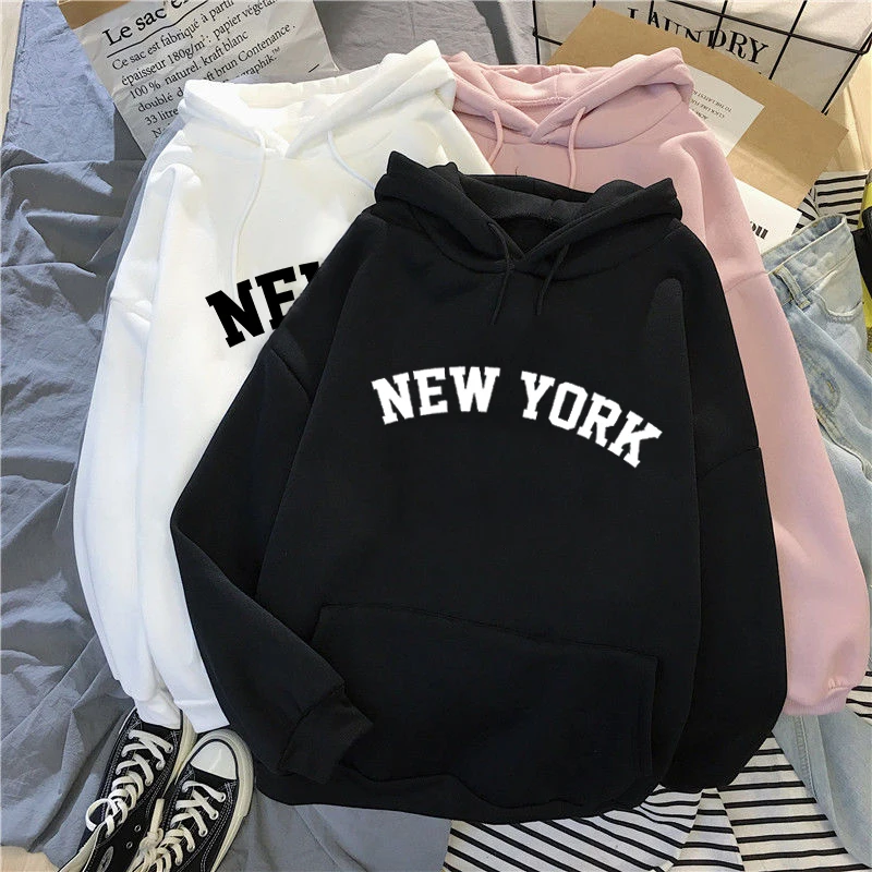 

NEW Colors Sweatshirts Winter Women's NEW YORK Printing Hooded Female 2022 Thicken Warm Hoodies Lady Autumn Tops