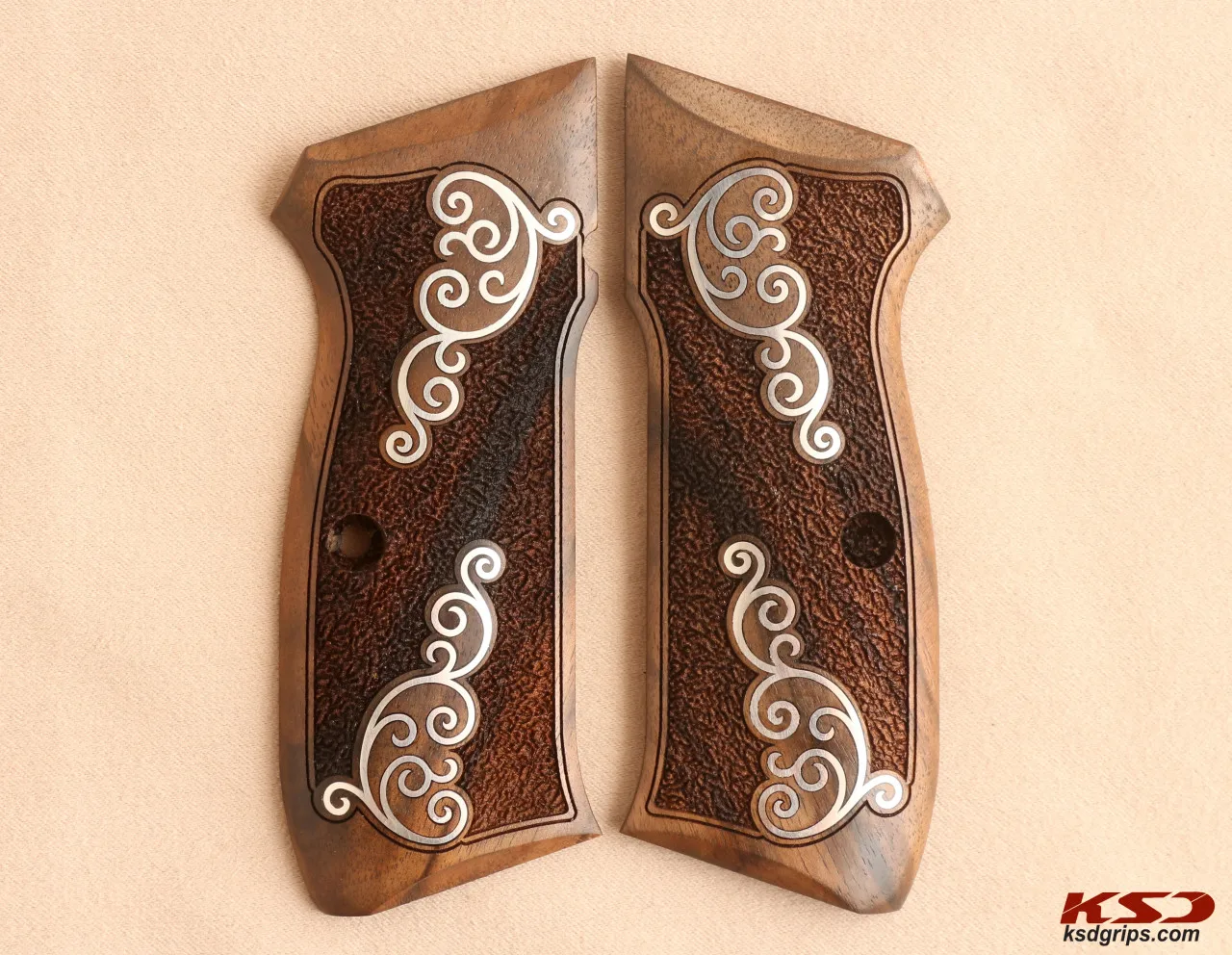 

Ksd CZ 75B 85B and SP 01 Model Compatible Walnut Grip for Replacement with Silver Figure