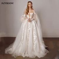 sexy wedding dresses sweetheart lace 3d flower appliques a line beach puff sleeves white boho bridal gowns vestido de novia 2022