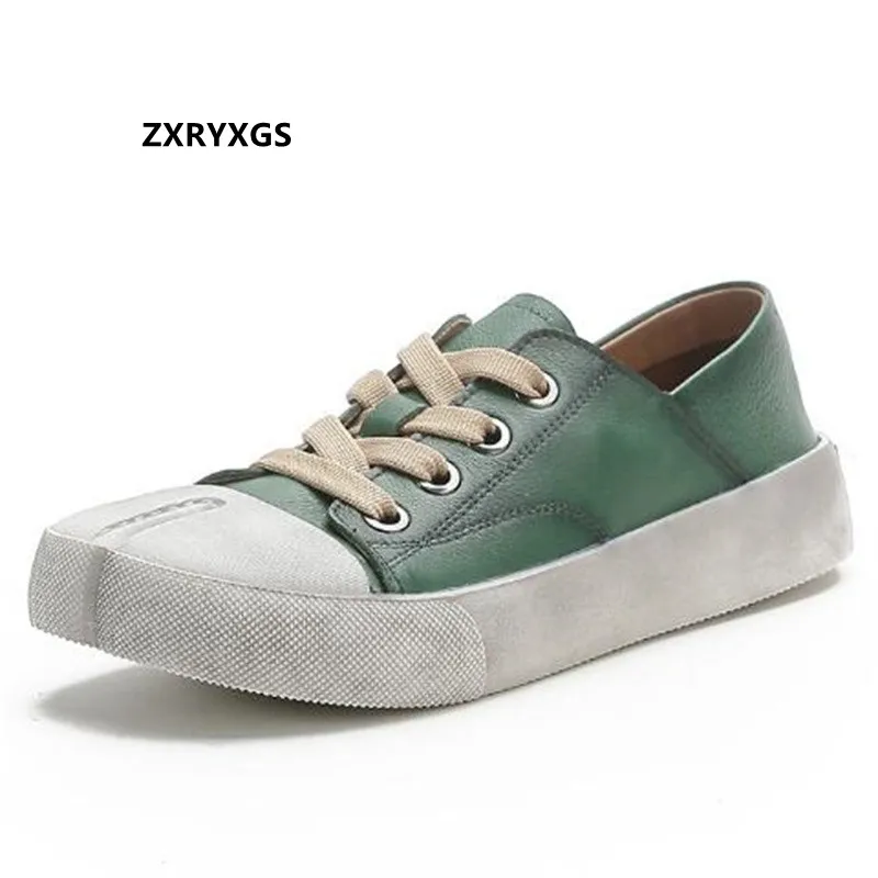 

2022 Spring Lace-up Spell Color Women Genuine Leather Sneakers Flat Shoes Thick Soft Comfortable Sneakers Fashion Casual Shoes